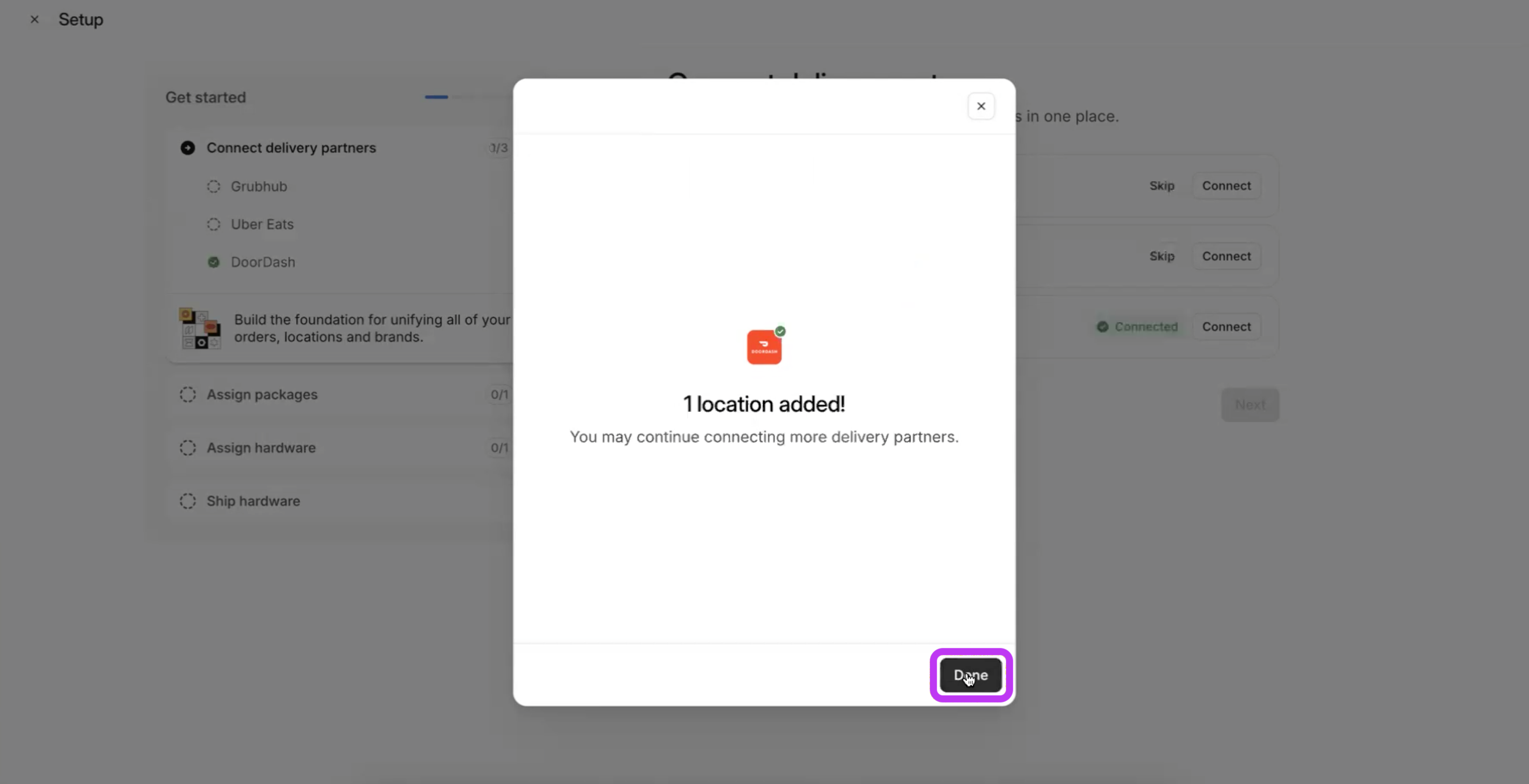 DoorDash Location Successfully Added
