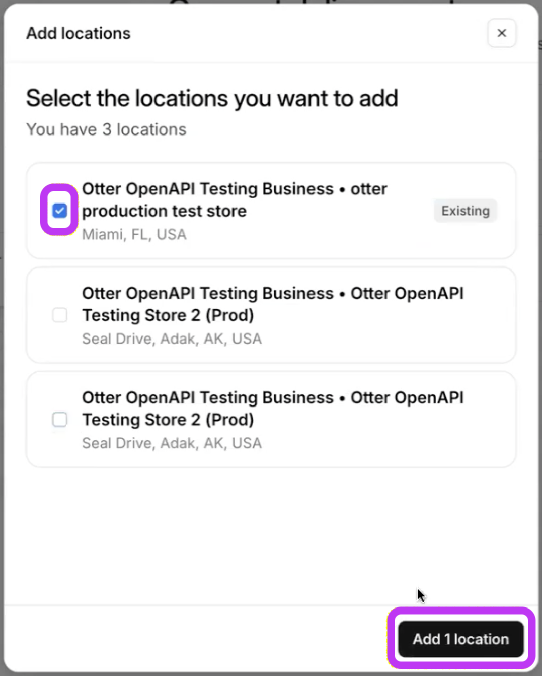 Add Locations for DoorDash Connection