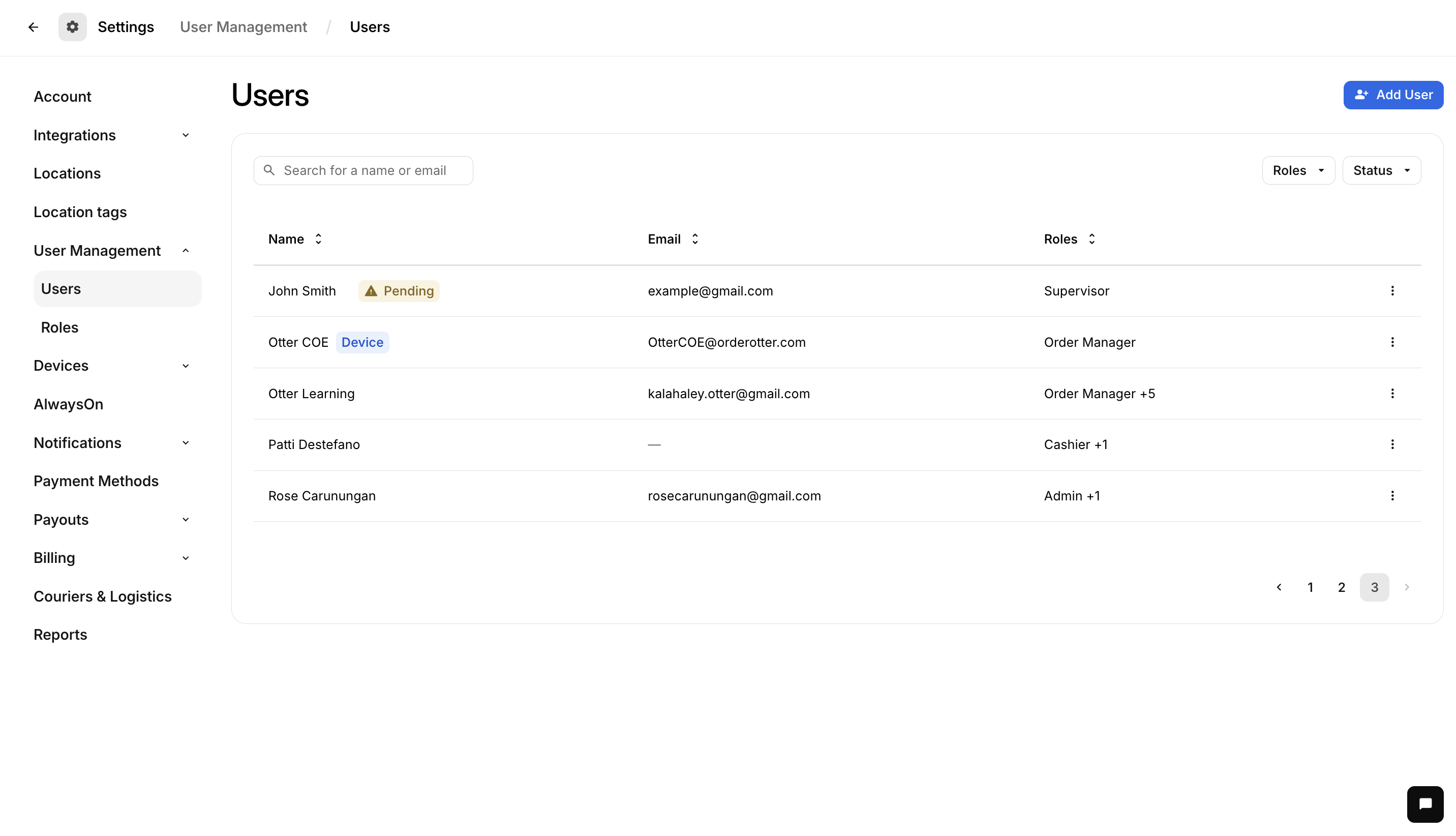 Users list