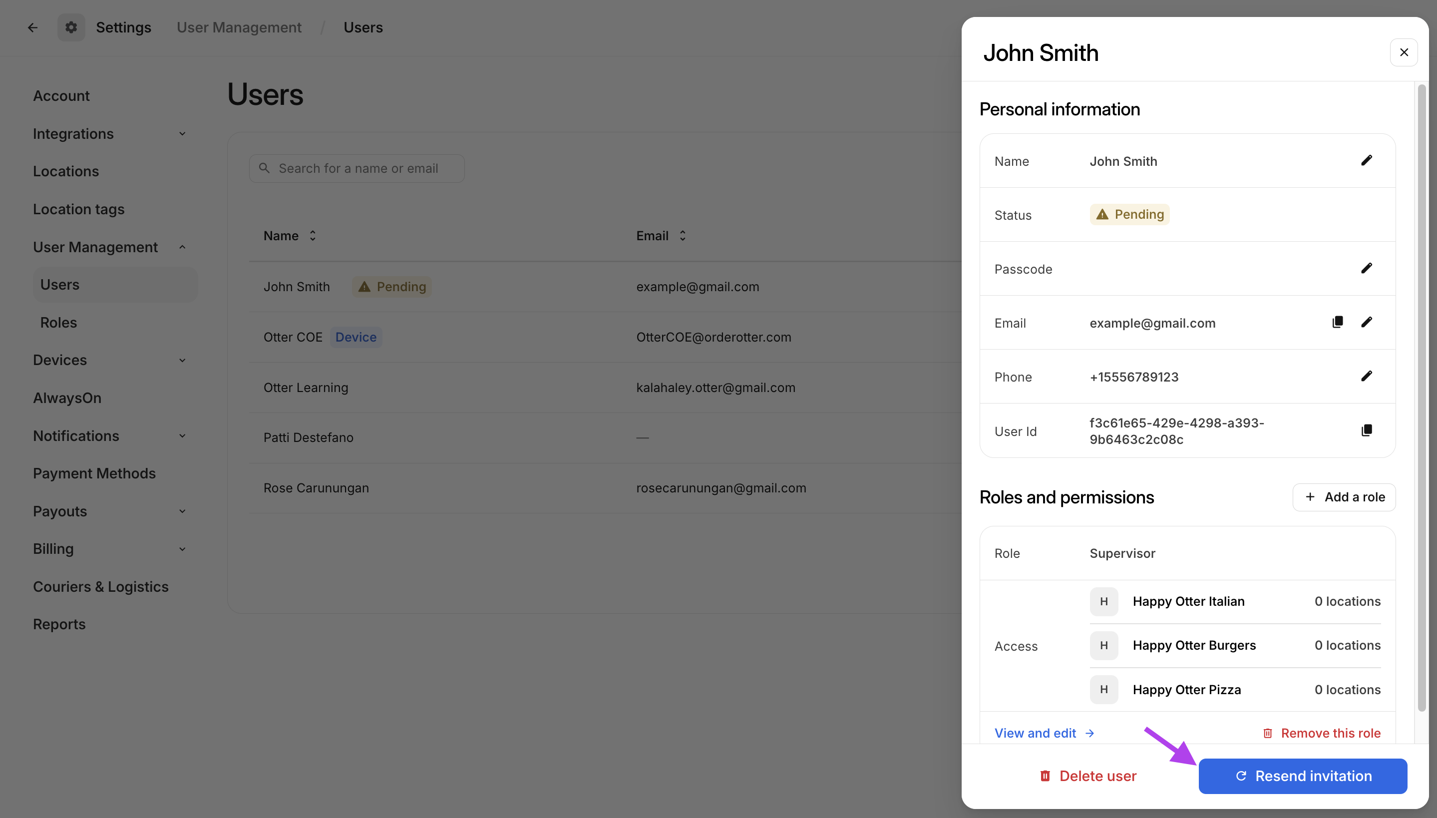 Resend user invitation