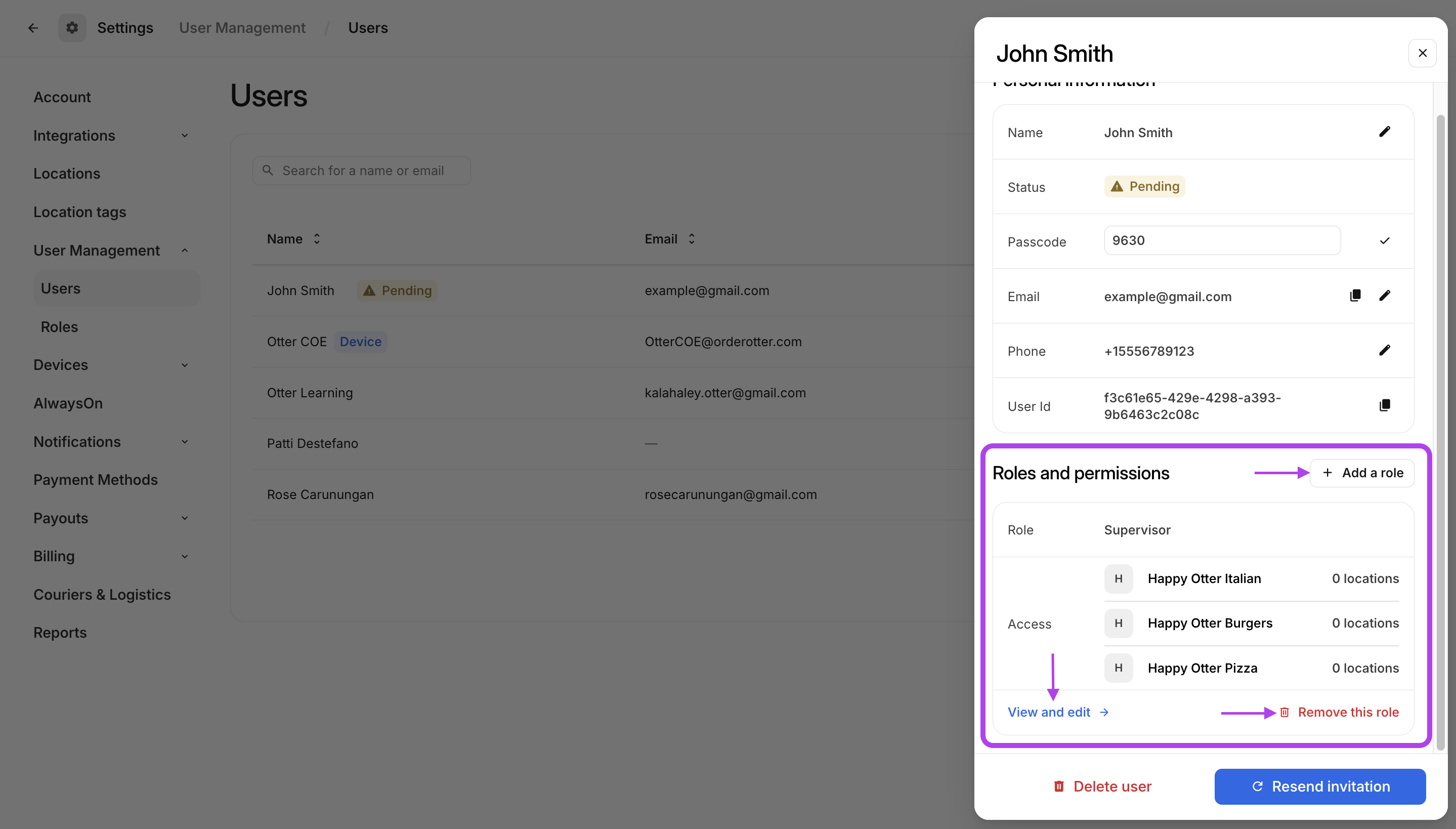 Edit User's Roles and Permissions