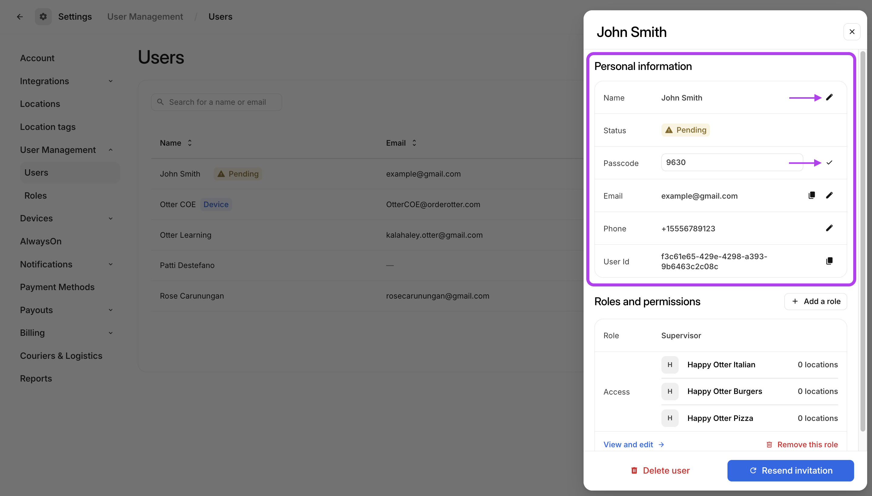 Edit User's Personal Information