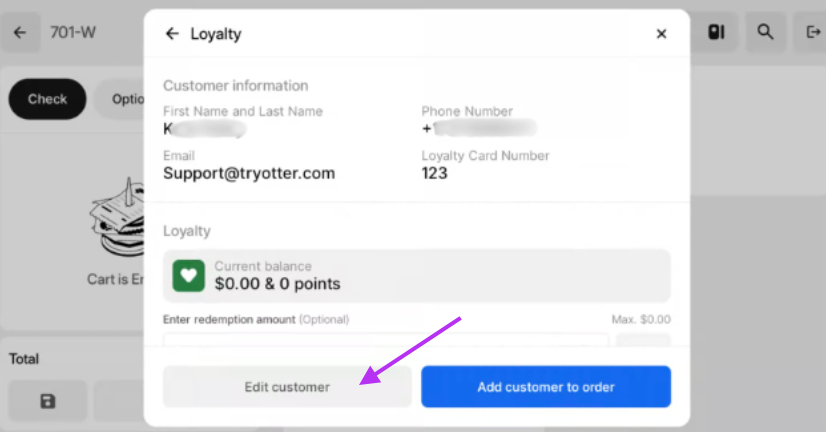 Edit Customer Loyalty Button