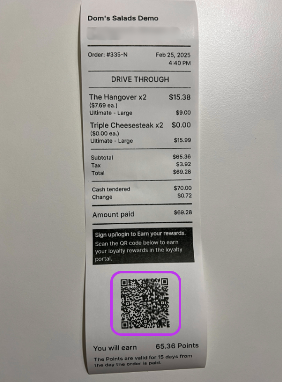 QR Code Printed Receipt