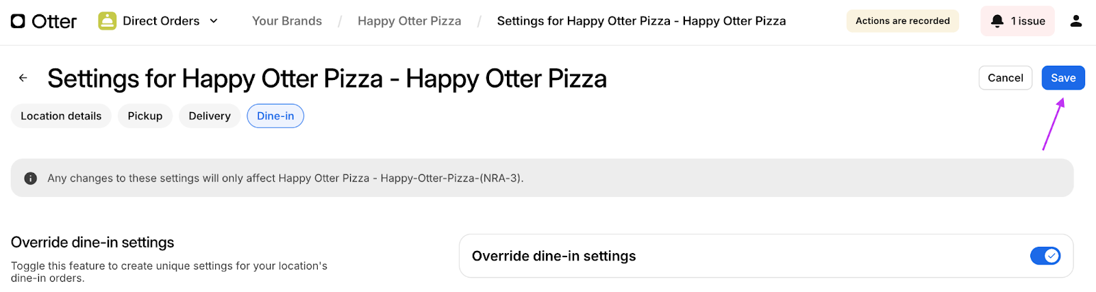 Store Direct Order Save Button