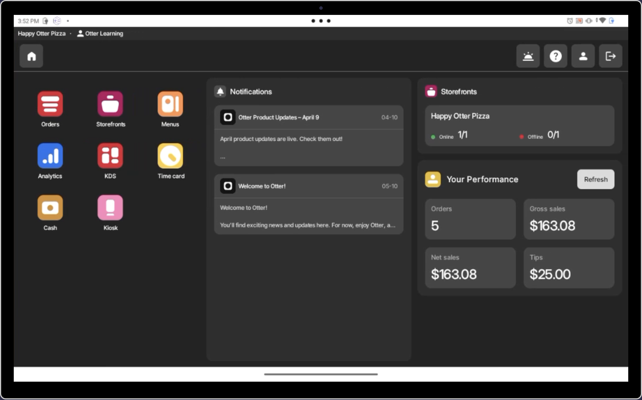 Otter POS Terminal Homepage