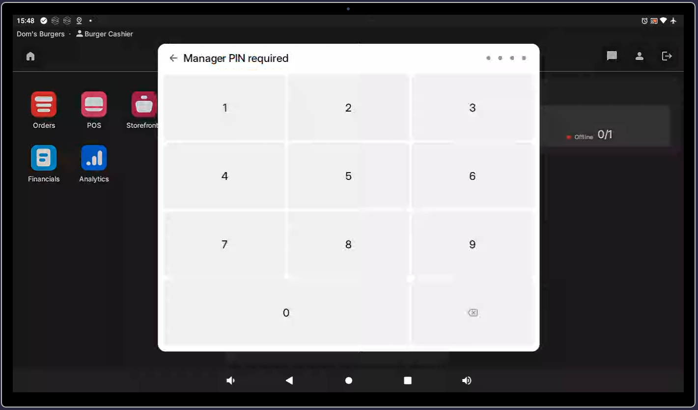 Manager Override Screen