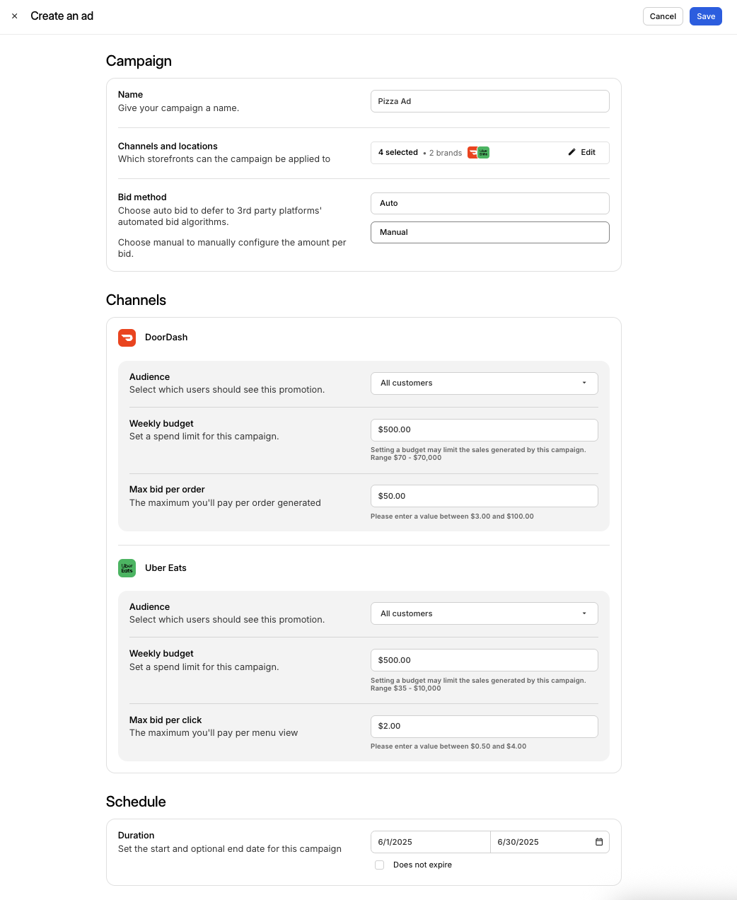Configurer les détails de la nouvelle campagne publicitaire
