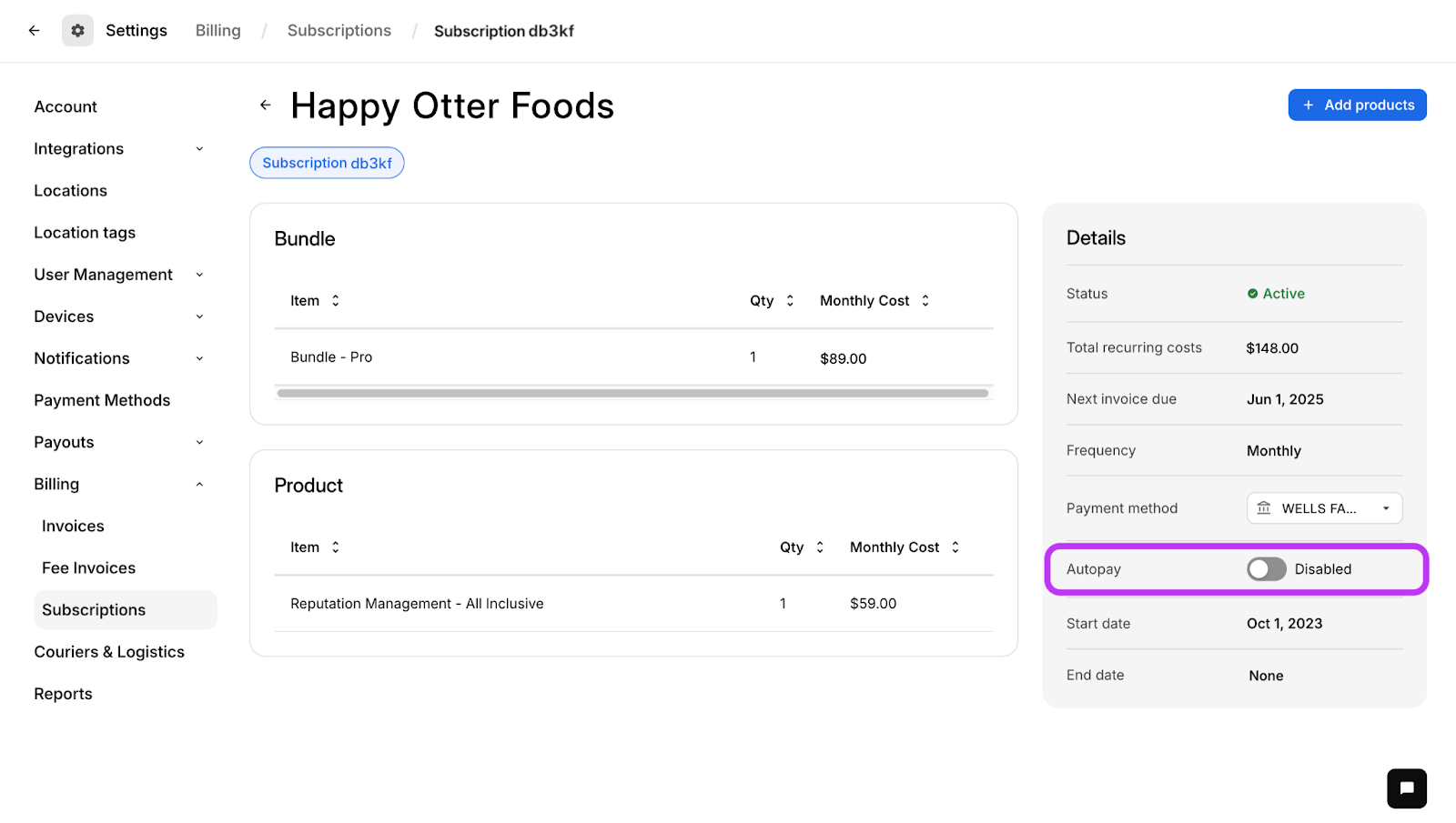 Habilitar Pago Automático (Activar) para Suscripciones de Otter