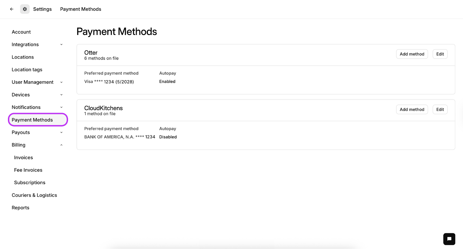 Payment Methods