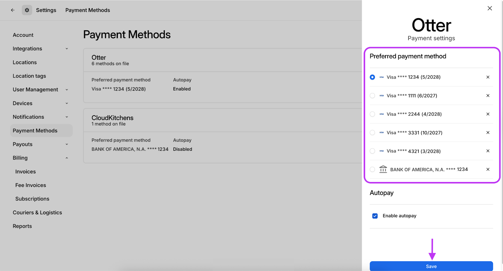 Select preferred payment method