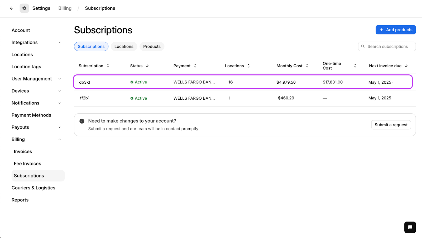 Select the subscription or location needing the update