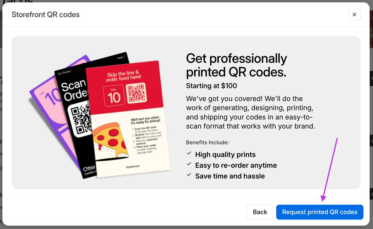 Request Printed QR Button