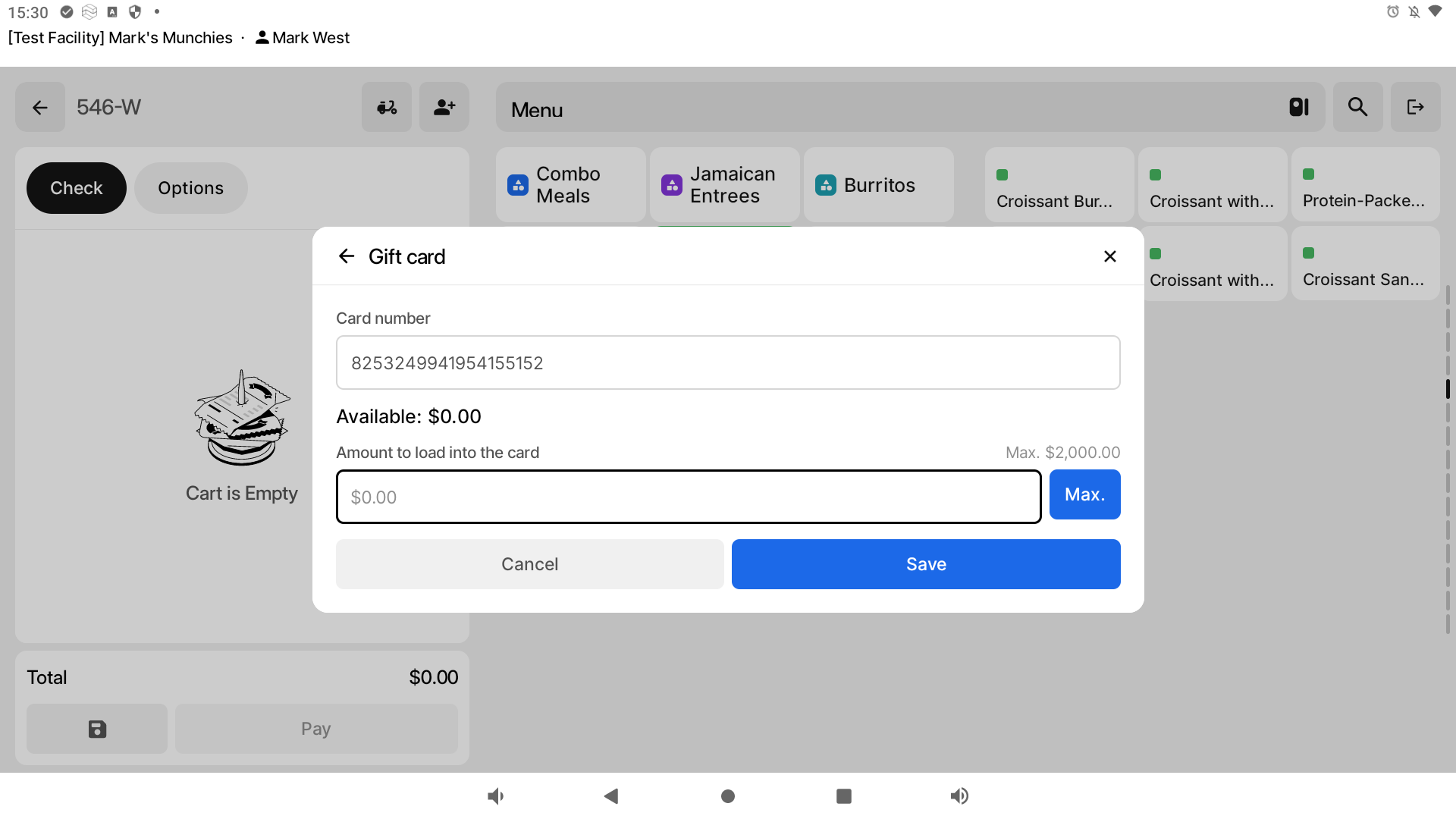Amount to load into the gift card