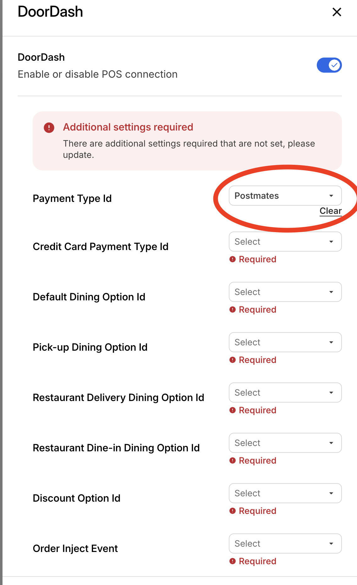 Clear POS parameter setting