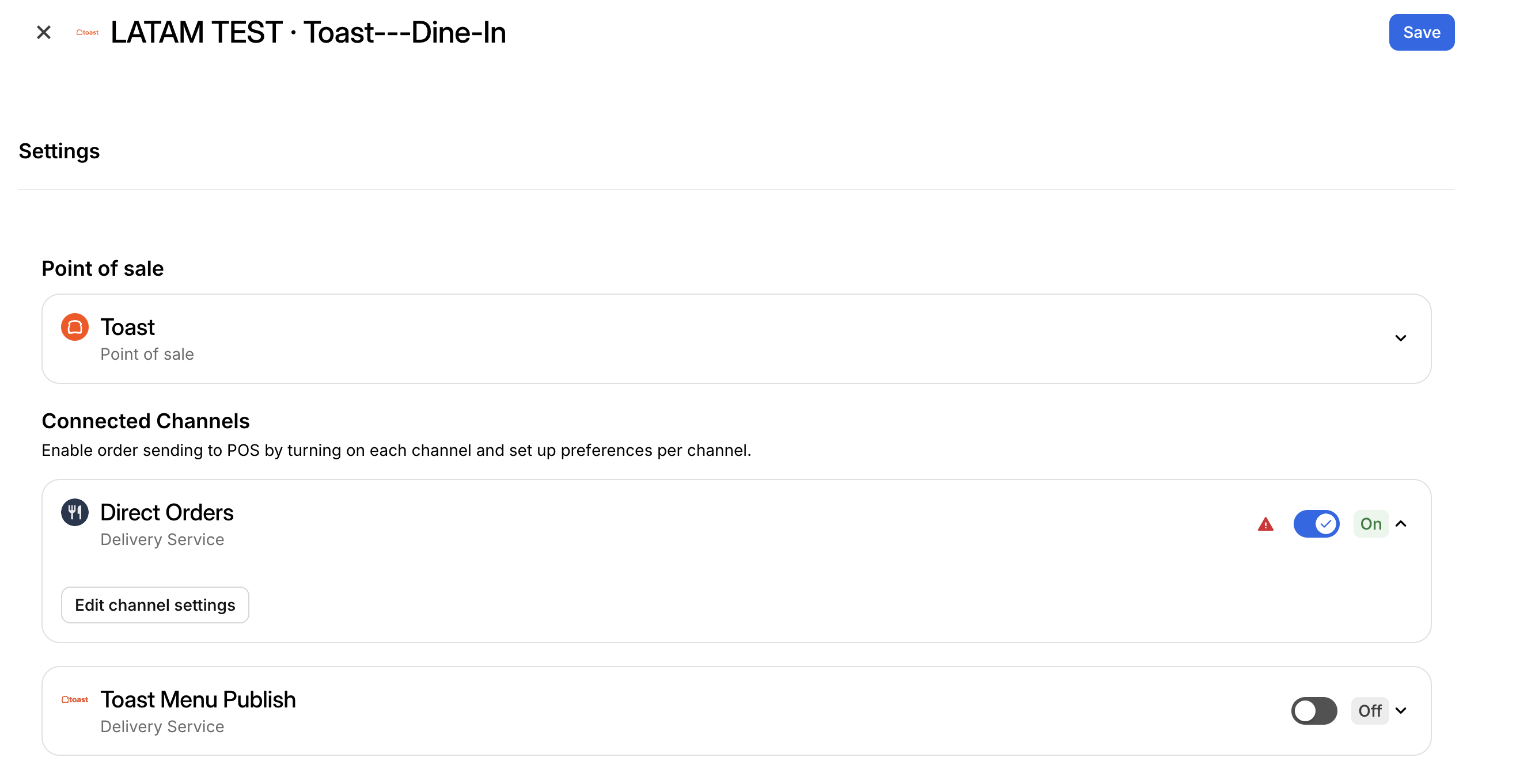 POS Integration Settings