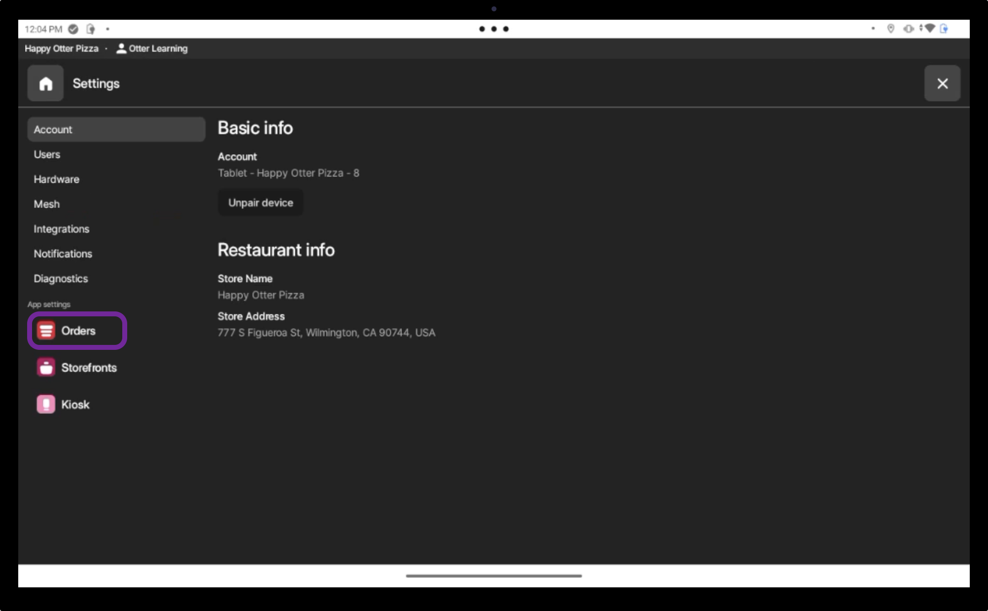 Configuración de Pedidos
