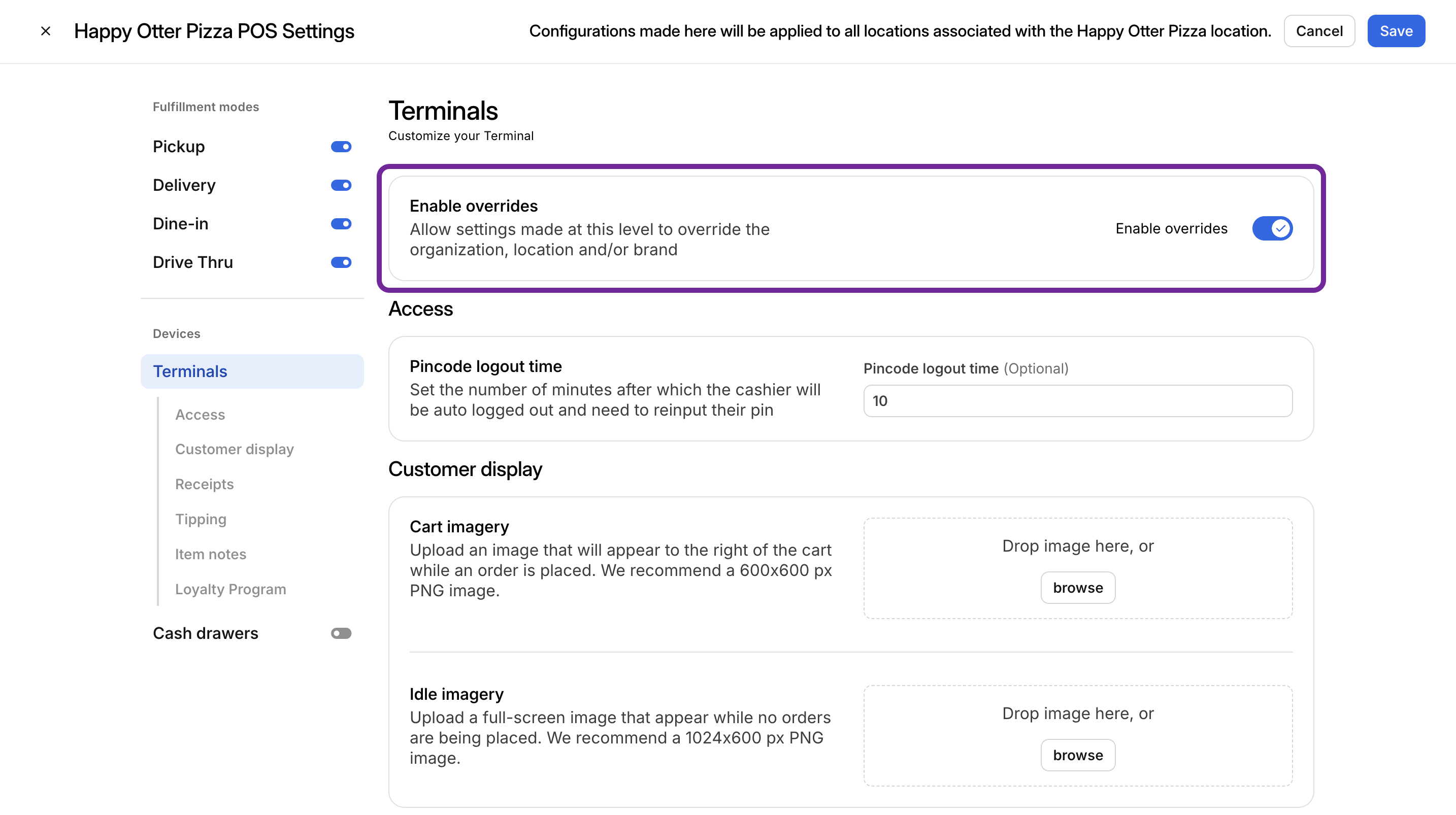 Configuración de habilitar sobrescrituras
