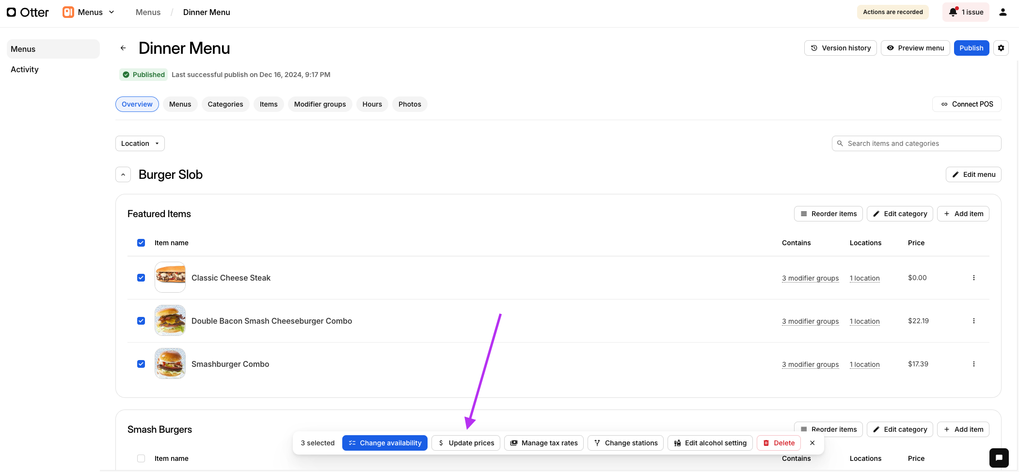 Update Prices Button