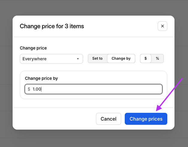 Change Prices Button