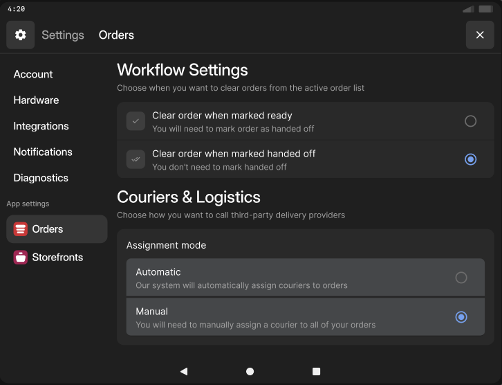 Settings → Orders → Couriers & Logistics settings.png