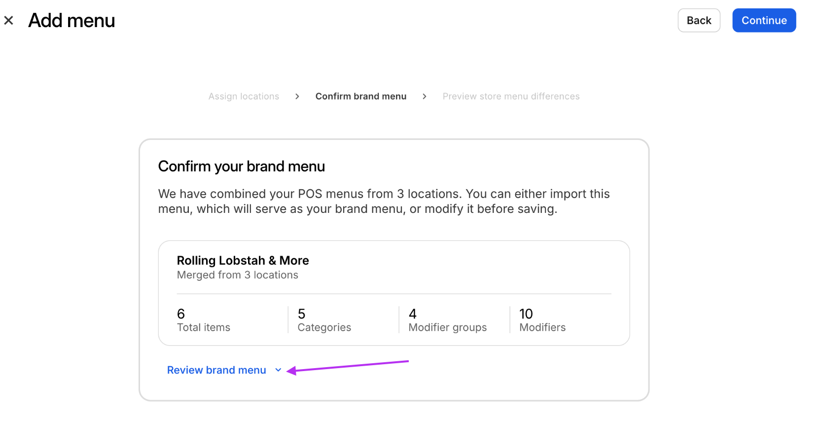 Review Menu Import Details