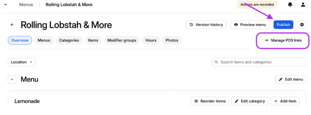 Publish & Manage POS Links Buttons