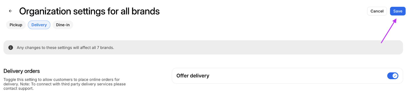 Guardar Configuración de Direct Orders de la Organización