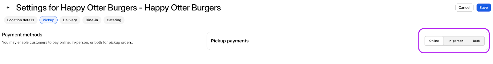 Pickup Payment Methods