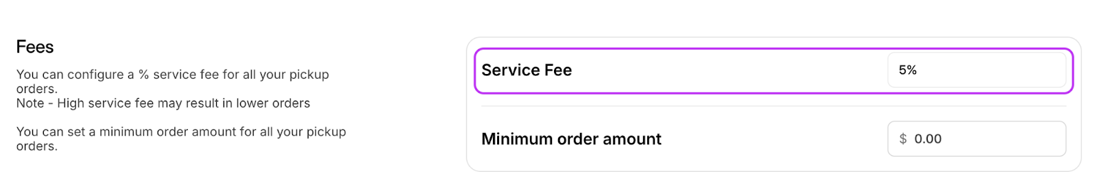 Configuración de Tarifa de Servicio