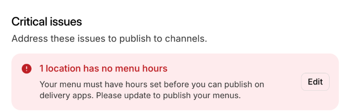 Error de publicación de horas del menú