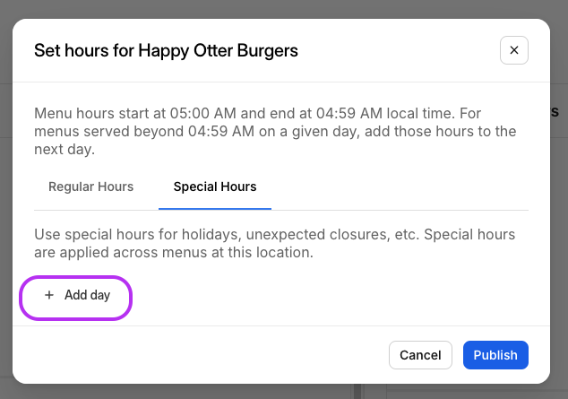 Agregar Día Horarios Especiales