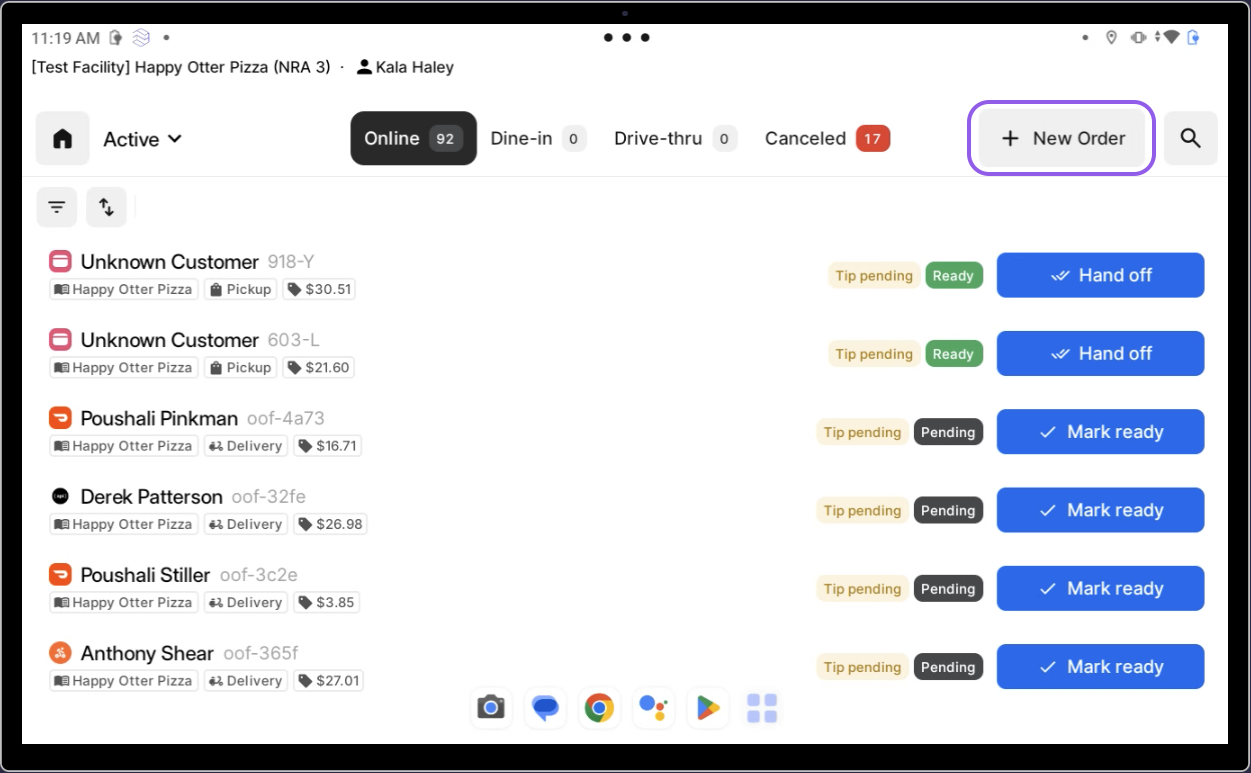 Haz clic en [+ Nuevo Pedido]