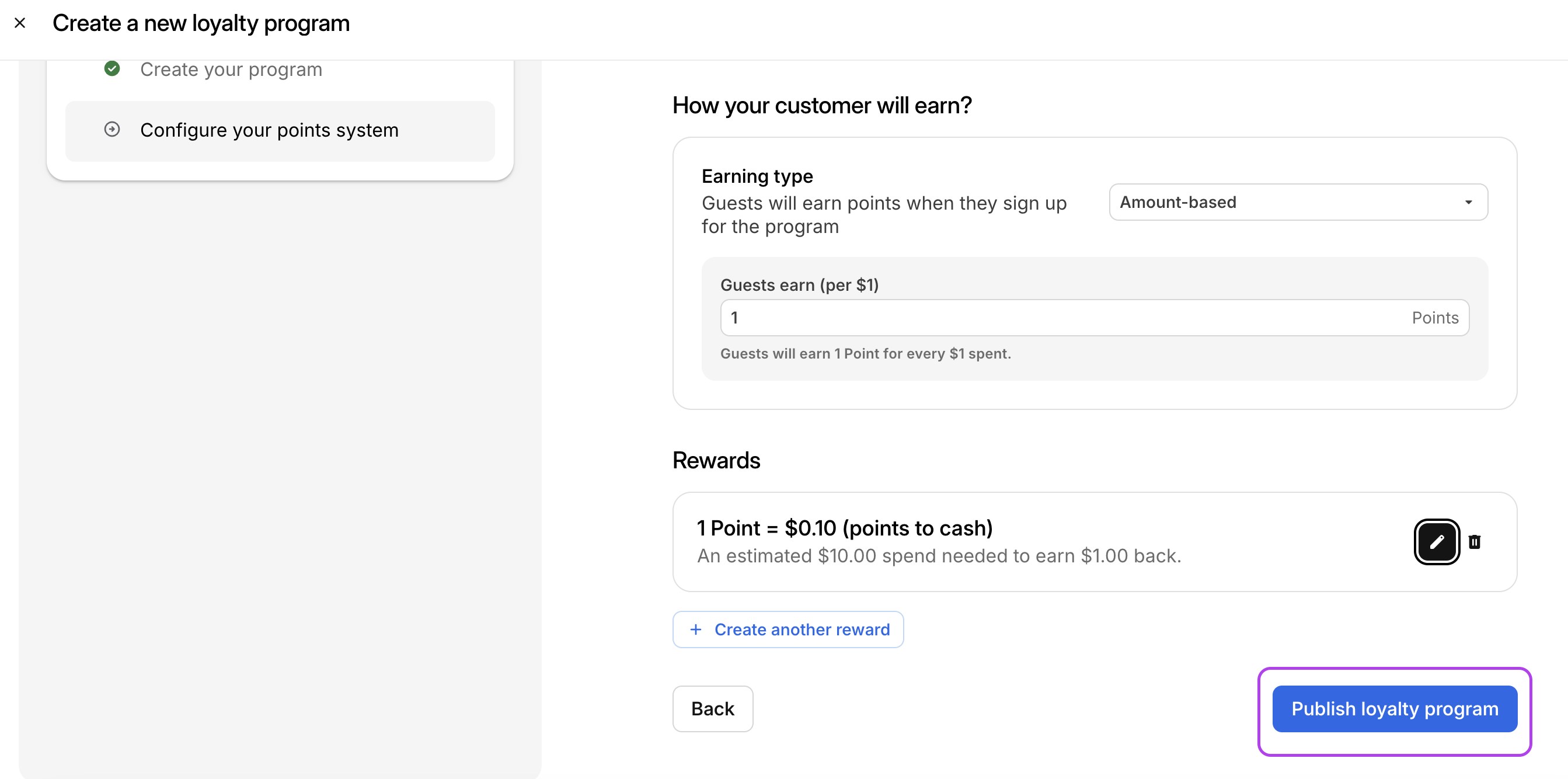 Loyalty Publish Button