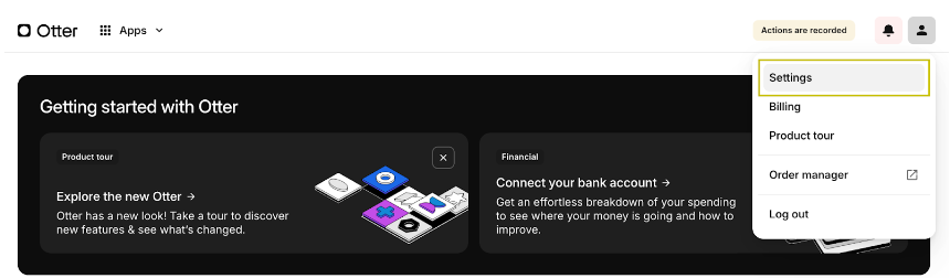 Settings in Otter Dashboard
