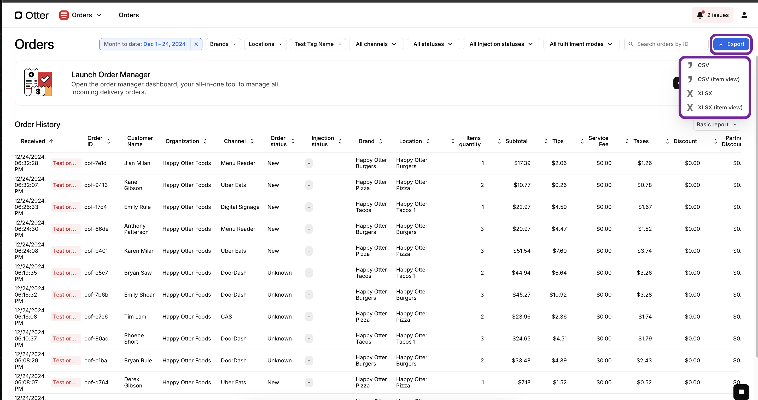 Export Order History