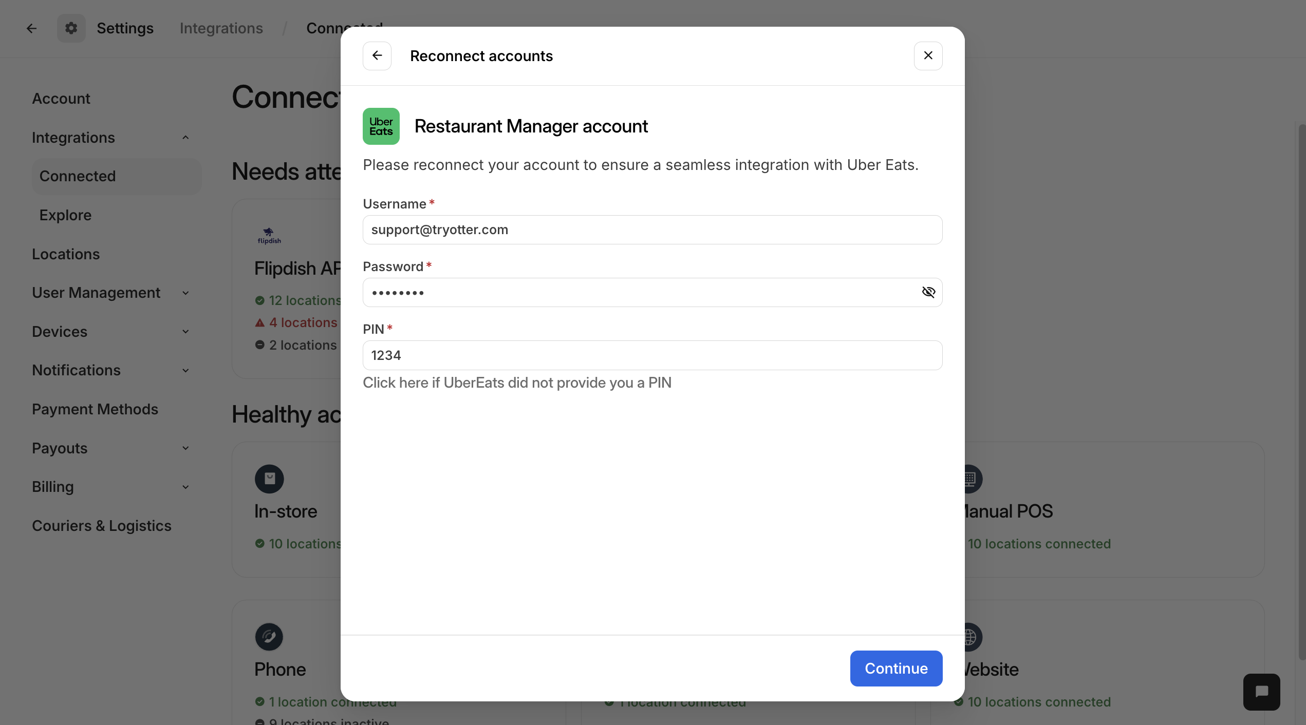 Delivery Partner Account Credentials