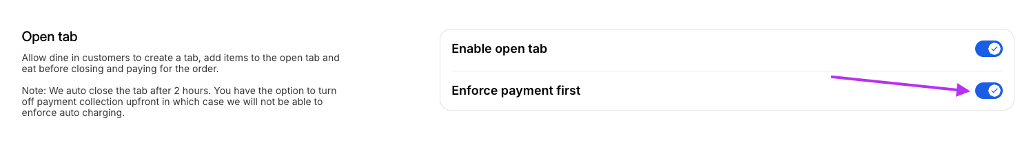 Enfore Payment First Open Tab
