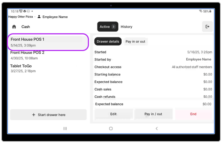 Drawer Selection POS