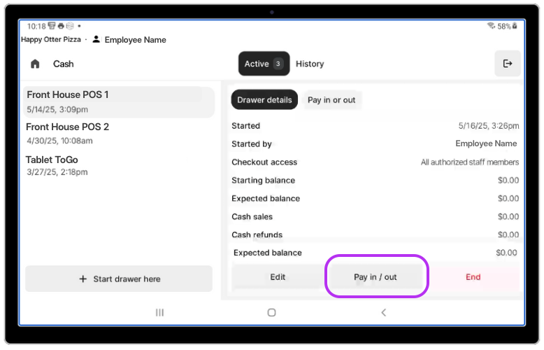 Payin/out Button POS