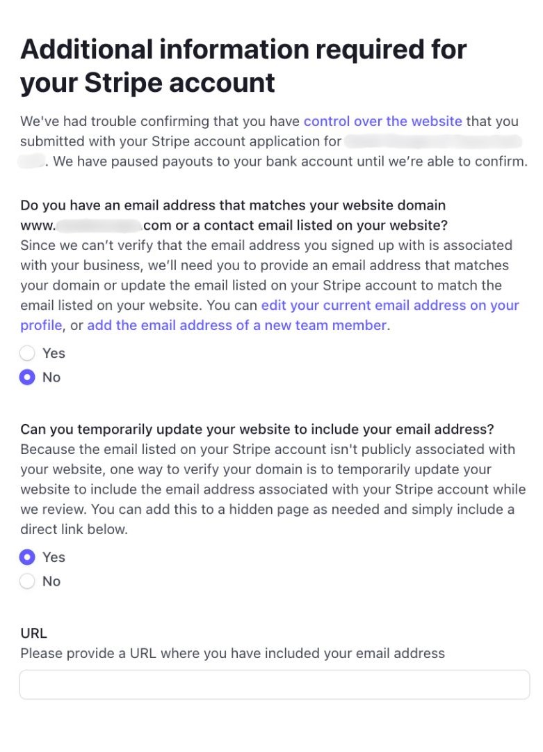 Información adicional requerida para la cuenta de Stripe