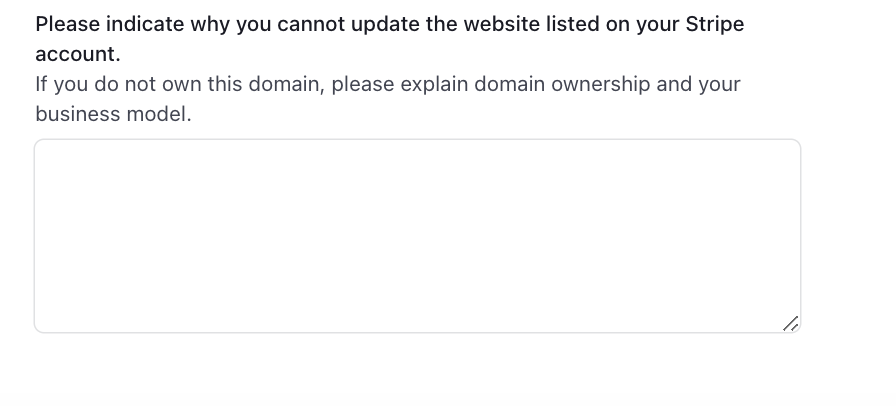 Explica por qué no puedes actualizar el sitio web listado en Stripe