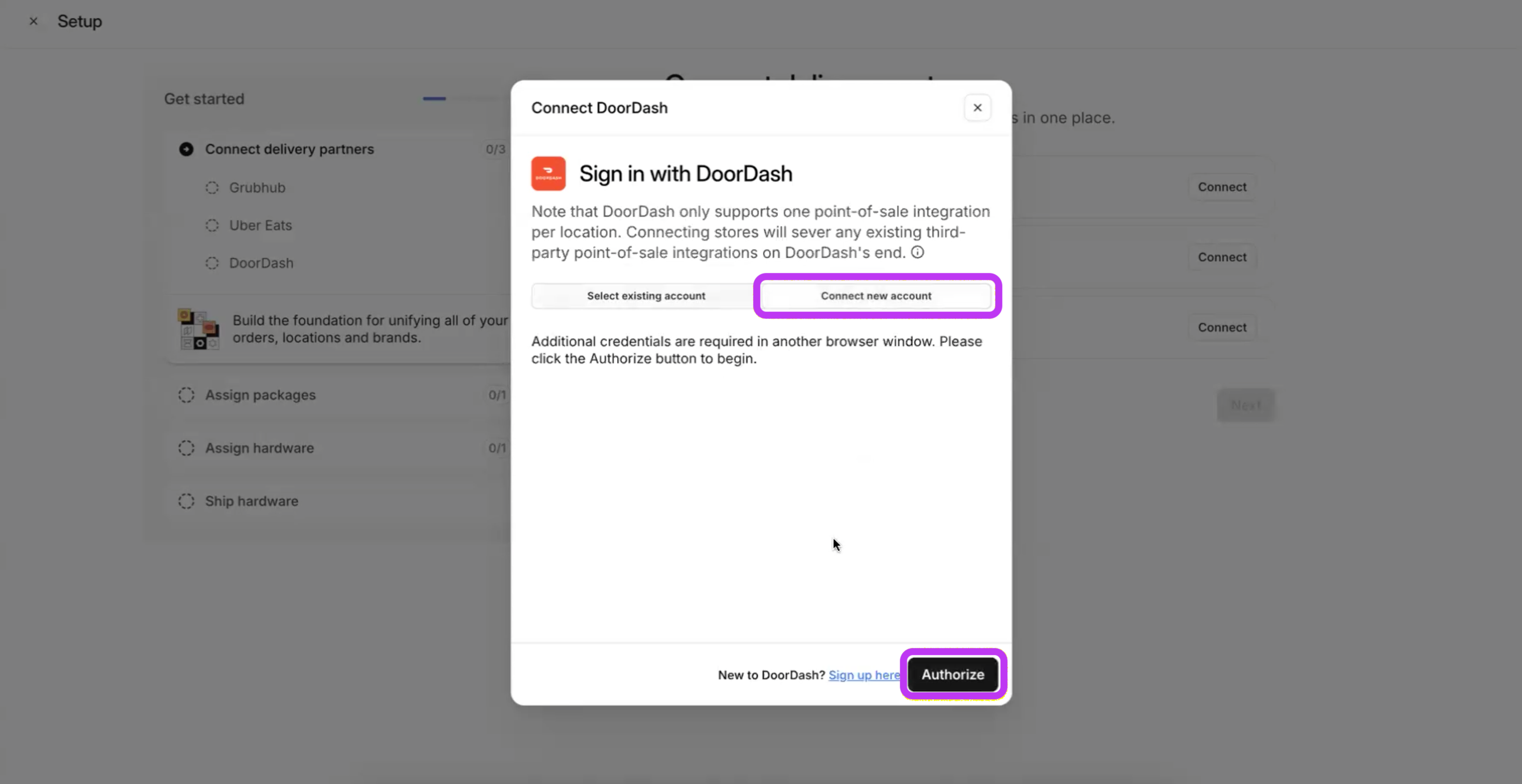 Connect New DoorDash Account