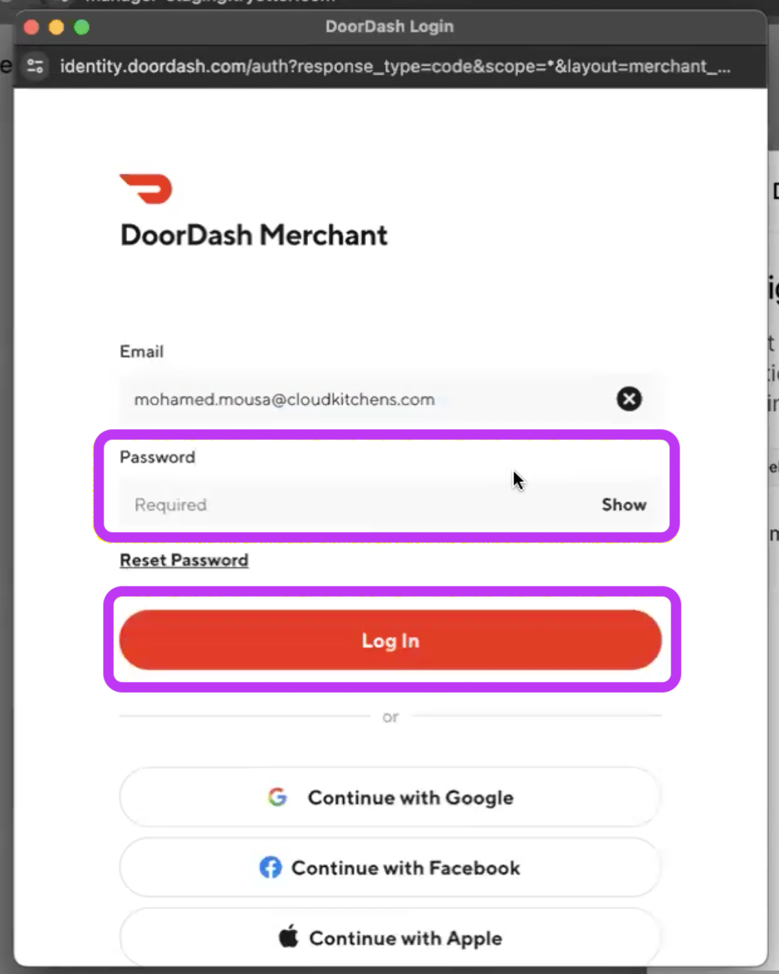DoorDash Merchant Login