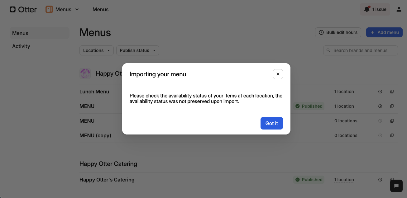 Check availability status for menu items after import.png
