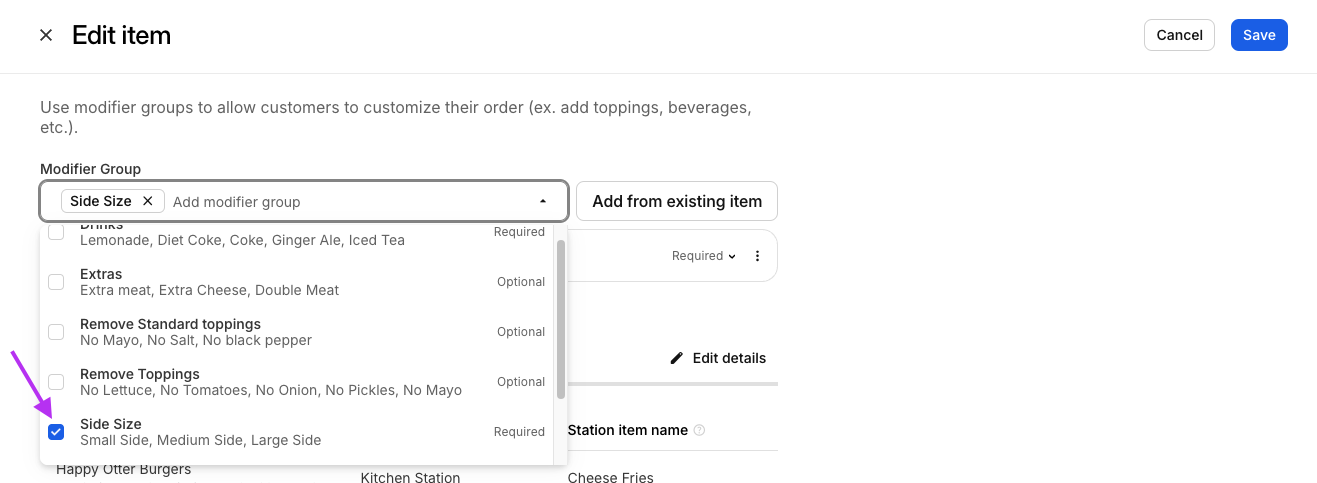 Modifier Group Adding Select