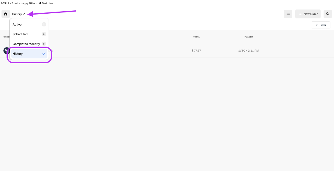 History Order Tab