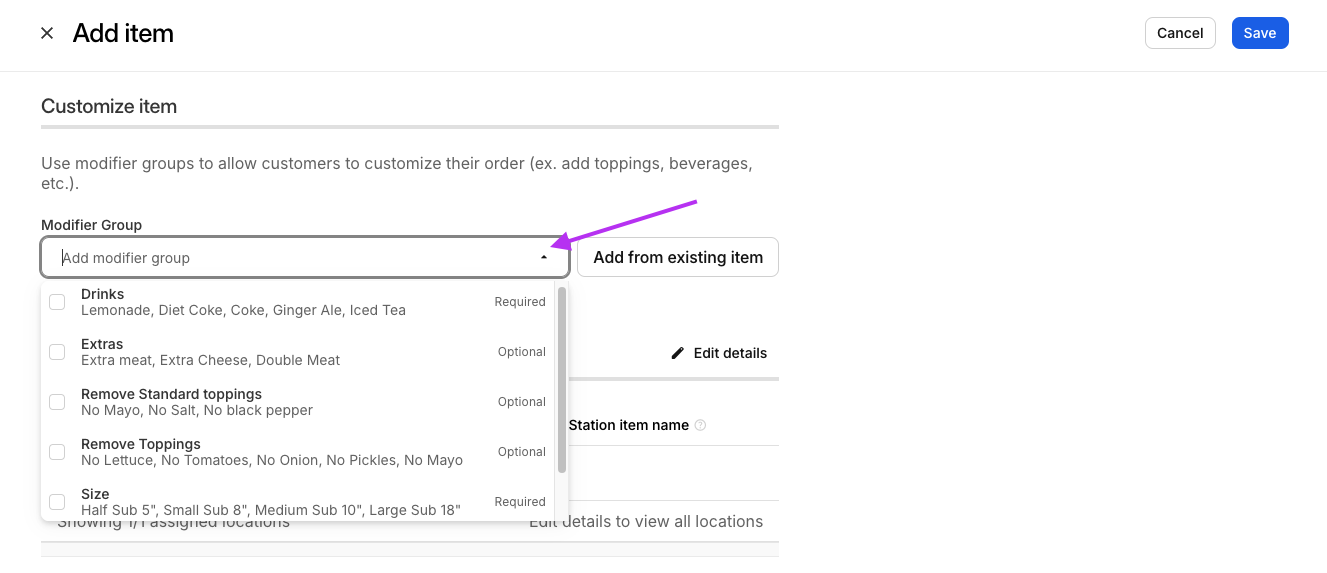 Customize Item Section