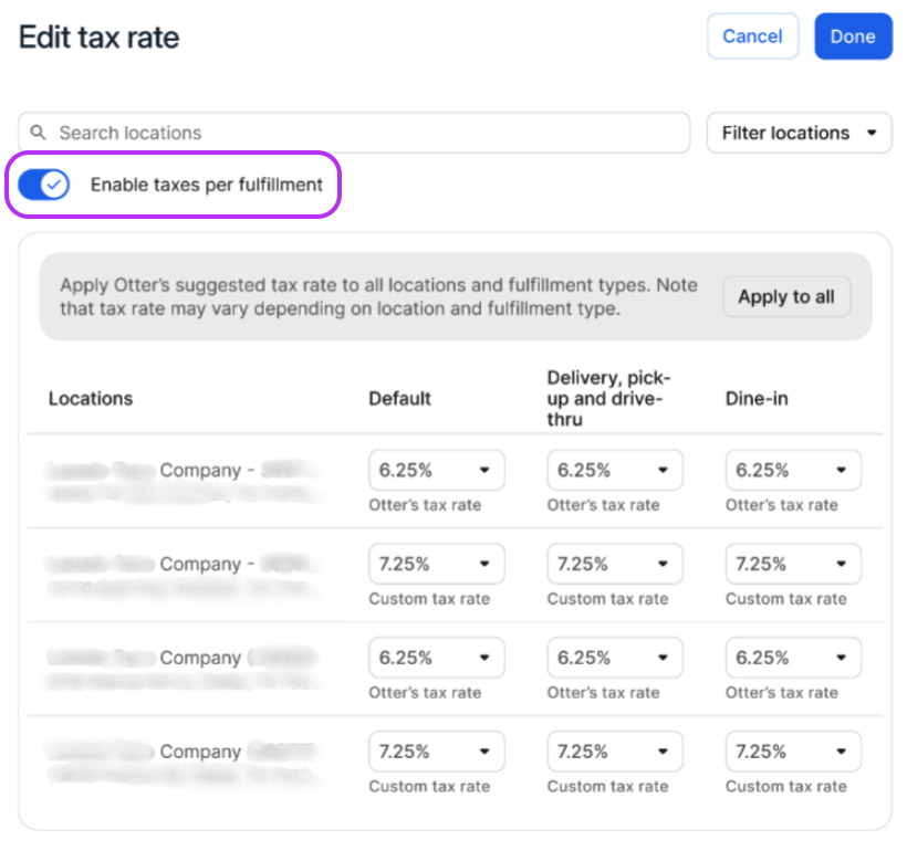 Tax Rate Per Fulfillment 