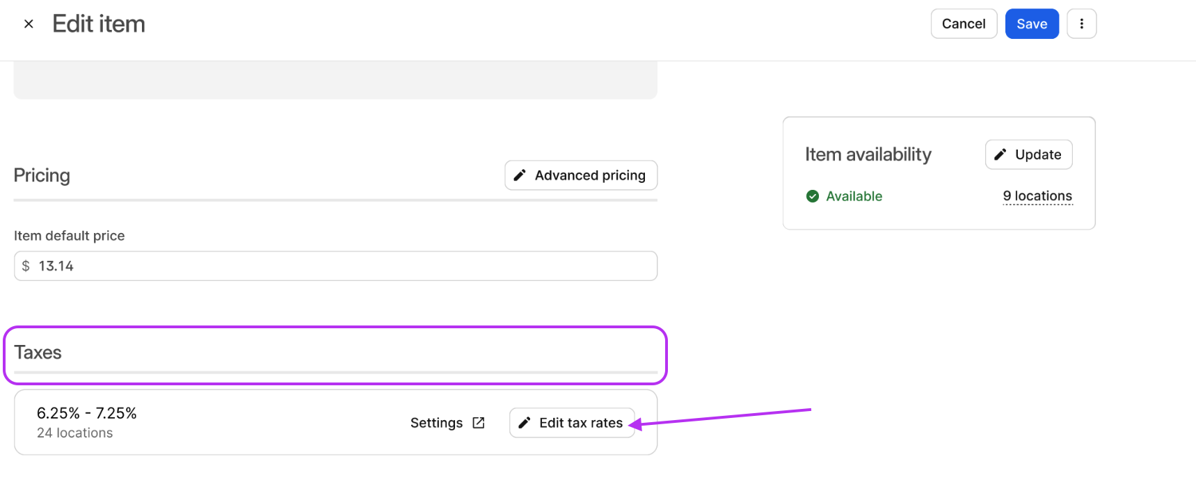 Edit Tax Rate Button